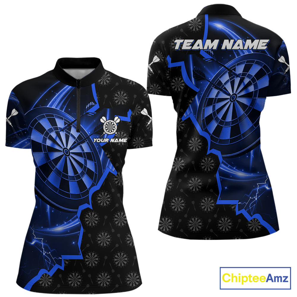 Blue Dartboard Ligthning Darts Shirt For Women Custom Darts Jersey Team Polo & Quarter Zip TDM6110