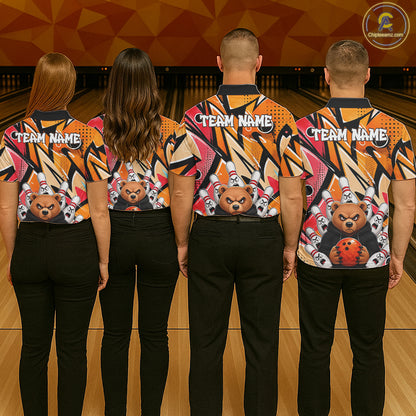 Personalized Funny Bear Graffiti Bowling Jersey For Women, Custom Bowling Team Shirts Polo & 1/4 Zip TDM6548