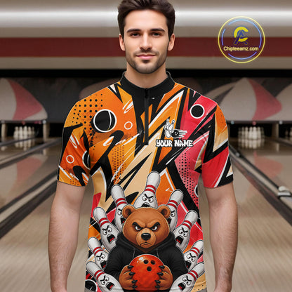 Personalized Funny Bear Graffiti Bowling Jersey For Men, Custom Bowling Team Shirts Polo & 1/4 Zip TDM6548
