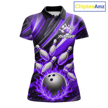 Load image into Gallery viewer, Custom Purple Flaming Silver Bowling Jersey For Women, Bowling League Team Shirts Polo &amp; Quarter Zip TDM6550