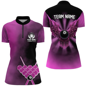 Personalized Pink Billiard 8 Ball Wings Custom Women Billiard Shirts, 8 Ball Pool Pink Jerseys TDM1843
