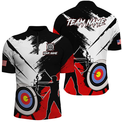 Personalized Grunge Archery Polo And 1/4 Zip Shirts For Men Custom Archery Team Jerseys |Red TDM2054