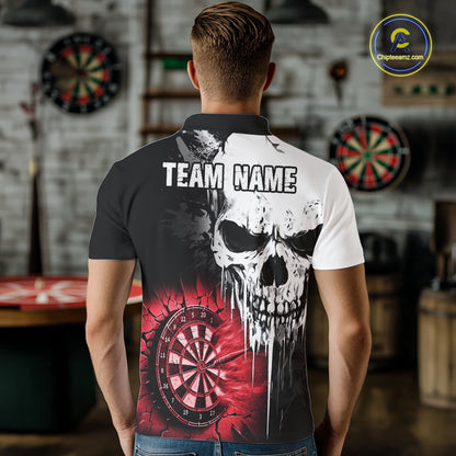 Personalized Grunge Skull Crack Wall Men Dart Shirts Custom Scary Darts League Team Jerseys |Red TDM2786