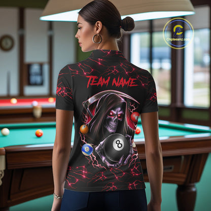 Red Funny Grim Reaper 8 Ball Pool Women Billiard Shirts Custom Billiard Jersey Team Polo & 1/4 Zip TDM5241