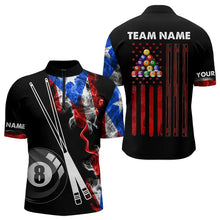 Load image into Gallery viewer, Smoke Puerto Rico US Flag Custom Billiard Shirt For Men, Patriotic 8 Ball Pool Team Jersey TDM3450