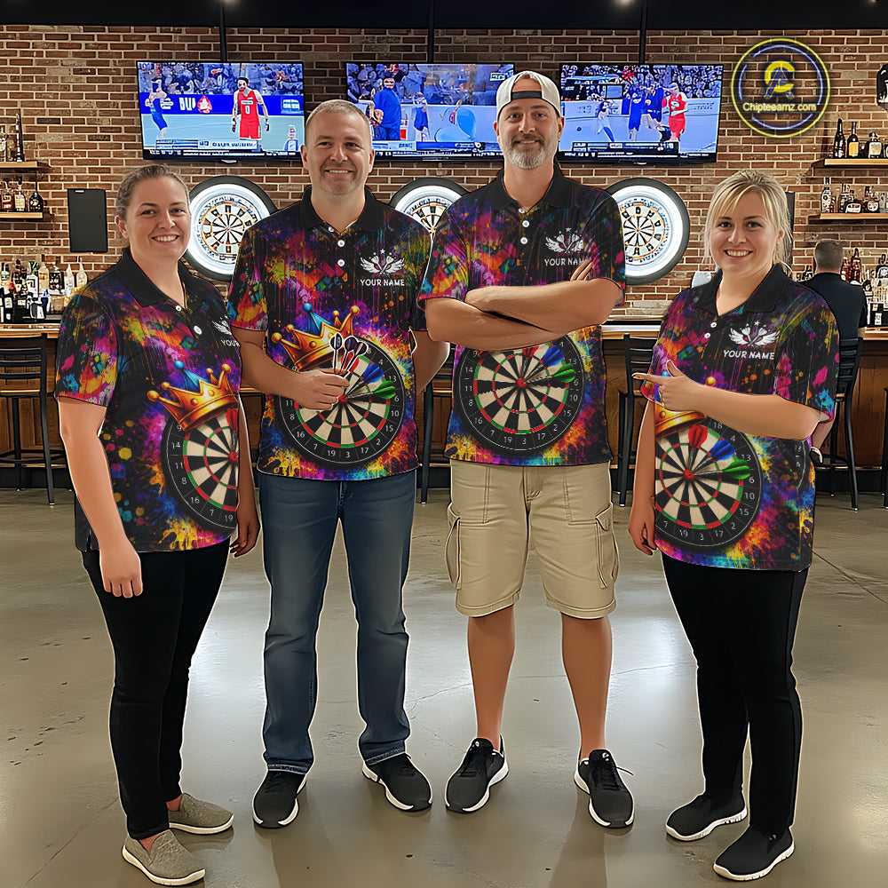 Funny Colorful Crown Dartboard Splash Darts Shirt For Women Custom Darts Jersey Team Polo & 1/4 Zip TDM5762