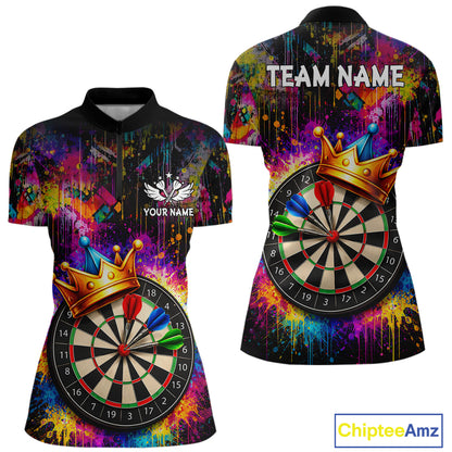 Funny Colorful Crown Dartboard Splash Darts Shirt For Women Custom Darts Jersey Team Polo & 1/4 Zip TDM5762