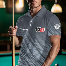 Load image into Gallery viewer, Personalized Funny 8 Ball Wings US Flag Grey Billiard Shirts For Men, Patriotic Billiard Jerseys TDM3603
