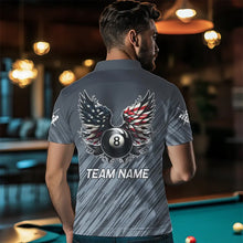 Load image into Gallery viewer, Personalized Funny 8 Ball Wings US Flag Grey Billiard Shirts For Men, Patriotic Billiard Jerseys TDM3603