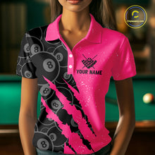 Load image into Gallery viewer, Custom Grunge Pink Black 8 Ball Pool Billiard Shirt For Women, Billiard Team Jersey Polo &amp; 1/4 Zip TDM5960