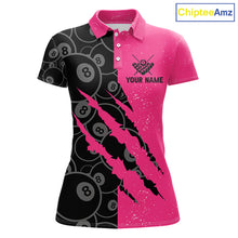 Load image into Gallery viewer, Custom Grunge Pink Black 8 Ball Pool Billiard Shirt For Women, Billiard Team Jersey Polo &amp; 1/4 Zip TDM5960