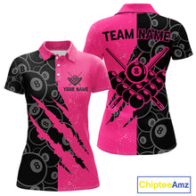 Load image into Gallery viewer, Custom Grunge Pink Black 8 Ball Pool Billiard Shirt For Women, Billiard Team Jersey Polo &amp; 1/4 Zip TDM5960