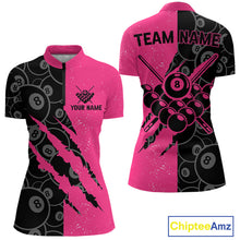 Load image into Gallery viewer, Custom Grunge Pink Black 8 Ball Pool Billiard Shirt For Women, Billiard Team Jersey Polo &amp; 1/4 Zip TDM5960