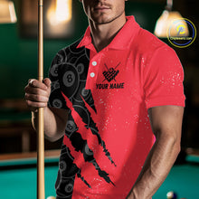 Load image into Gallery viewer, Custom Grunge Black And Red 8 Ball Billiard Shirt For Men, Pool Team Jersey Polo &amp; 1/4 Zip TDM5961