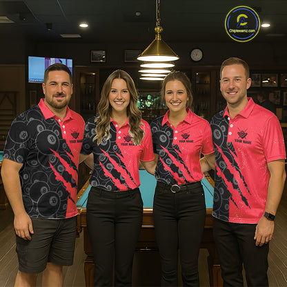 Custom Grunge Black And Red  8 Ball Billiard Shirt For Women, Pool Team Jersey Polo & 1/4 Zip TDM5961