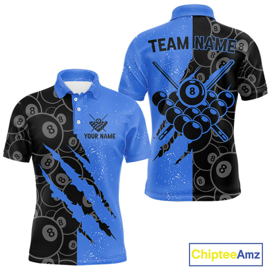 Custom Grunge Black And Blue 8 Ball Billiard Shirt For Men, Pool Team Jersey Polo & 1/4 Zip TDM5962