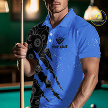 Load image into Gallery viewer, Custom Grunge Black And Blue 8 Ball Billiard Shirt For Men, Pool Team Jersey Polo &amp; 1/4 Zip TDM5962