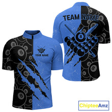 Load image into Gallery viewer, Custom Grunge Black And Blue 8 Ball Billiard Shirt For Men, Pool Team Jersey Polo &amp; 1/4 Zip TDM5962