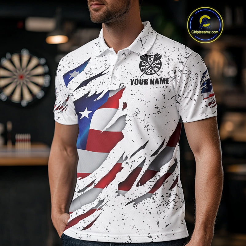 Patriotic Grunge US Flag Darts Shirt With Pocket For Men Custom Darts Jersey TDM3211