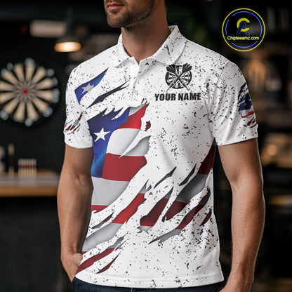 Patriotic Grunge US Flag Darts Shirt With Pocket For Men Custom Darts Jersey TDM3211