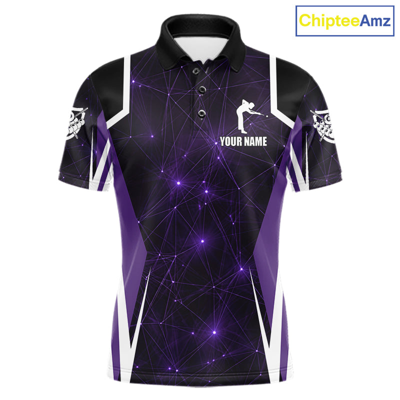 Custom 8 Ball Pool Billiard Shirt For Men, Purple Geometric Billiard Team Jersey Polo & 1/4 Zip TDM6129
