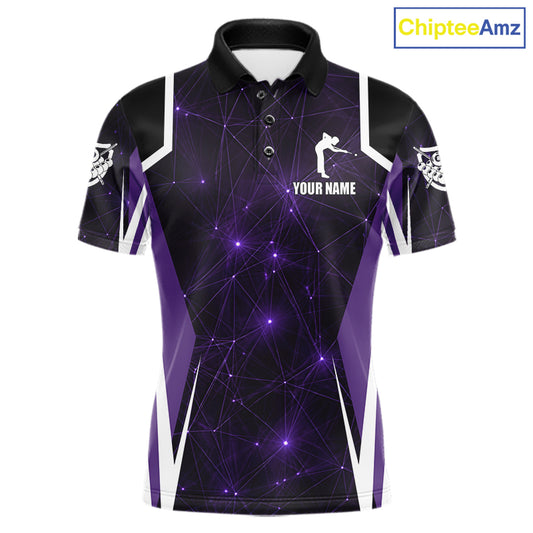 Custom 8 Ball Pool Billiard Shirt For Men, Purple Geometric Billiard Team Jersey Polo & 1/4 Zip TDM6129