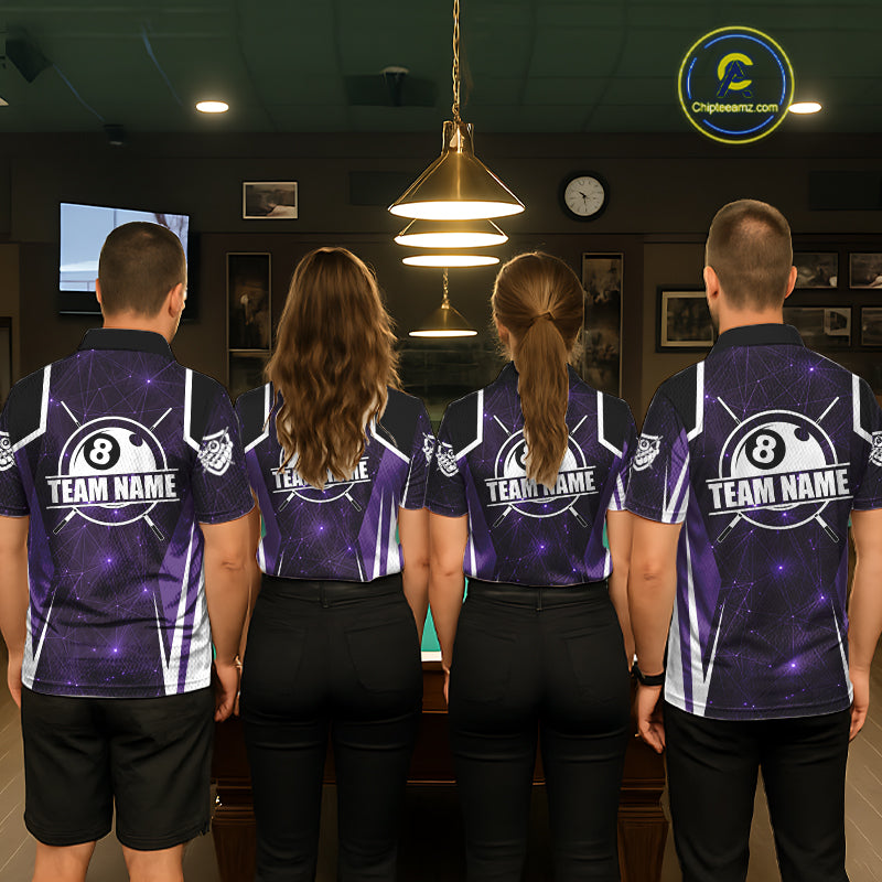 Custom 8 Ball Pool Billiard Shirt For Women, Purple Geometric Billiard Team Jersey Polo & 1/4 Zip TDM6129