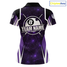 Load image into Gallery viewer, Custom 8 Ball Pool Billiard Shirt For Women, Purple Geometric Billiard Team Jersey Polo &amp; 1/4 Zip TDM6129