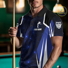 Load image into Gallery viewer, Custom 8 Ball Pool Billiard Shirt For Men, Blue Geometric Billiard Team Jersey Polo &amp; 1/4 Zip TDM6130