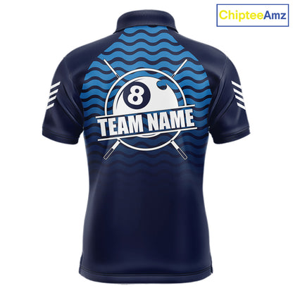 Blue 8 Ball Pool Billiard Jersey For Men Custom Polo & Quarter Zip Billiard Shirt For Team TDM6131