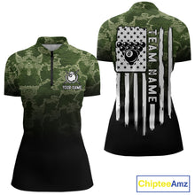 Load image into Gallery viewer, Black And Green Camo American Flag 8 Ball Billiard Shirt For Women Custom Patriotic Pool Team Jersey TDM5036