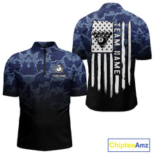 Load image into Gallery viewer, Black And Blue Camo American Flag 8 Ball Billiard Shirt For Men Custom Patriotic Pool Team Jersey TDM5037