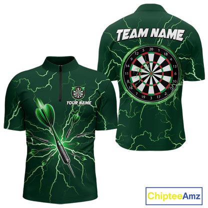 Green Darts Thunder Lightning 3D Dart Polo & Quarter Zip Custom Dart Shirts For Men Dart Jersey TDM3033