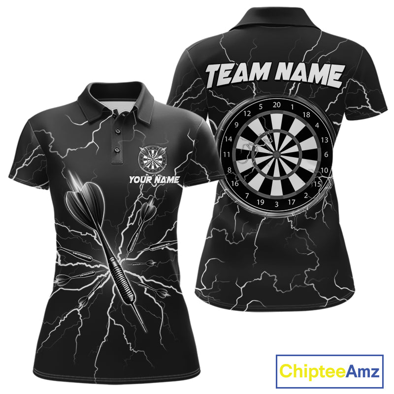 Black Darts Thunder Lightning 3D Dart Polo & Quarter Zip Custom Dart Shirts For Women Dart Jersey TDM3034