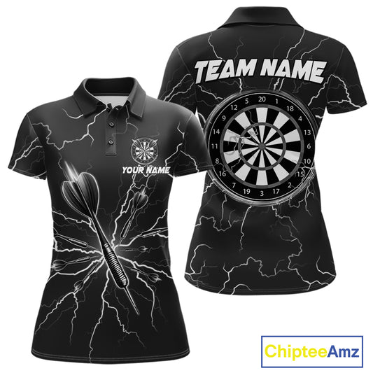 Black Darts Thunder Lightning 3D Dart Polo & Quarter Zip Custom Dart Shirts For Women Dart Jersey TDM3034