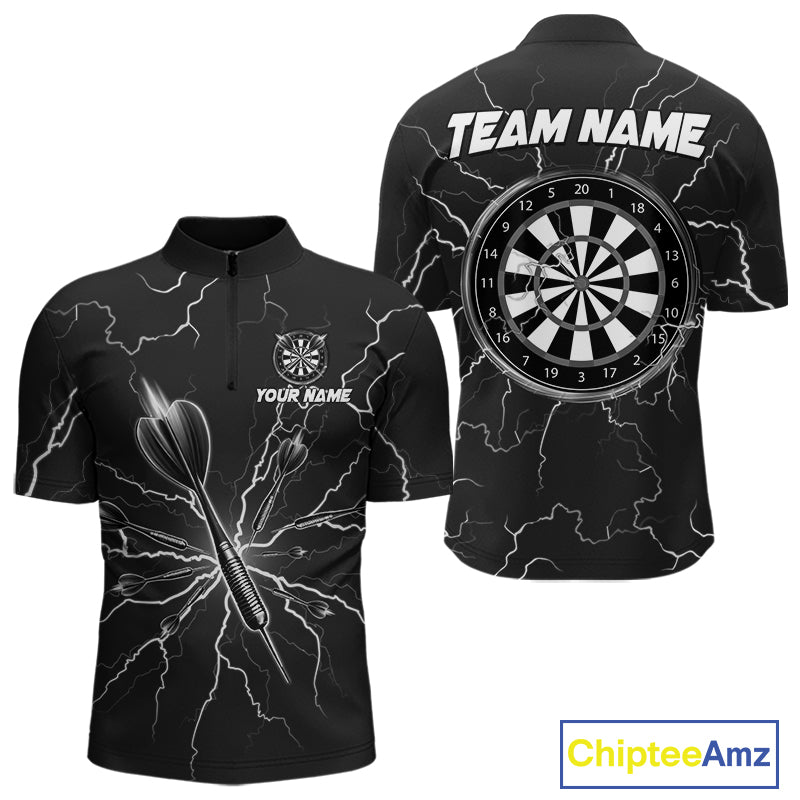 Black Darts Thunder Lightning 3D Dart Polo & Quarter Zip Custom Dart Shirts For Men Dart Jersey TDM3034