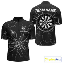 Load image into Gallery viewer, Black Darts Thunder Lightning 3D Dart Polo &amp; Quarter Zip Custom Dart Shirts For Men Dart Jersey TDM3034