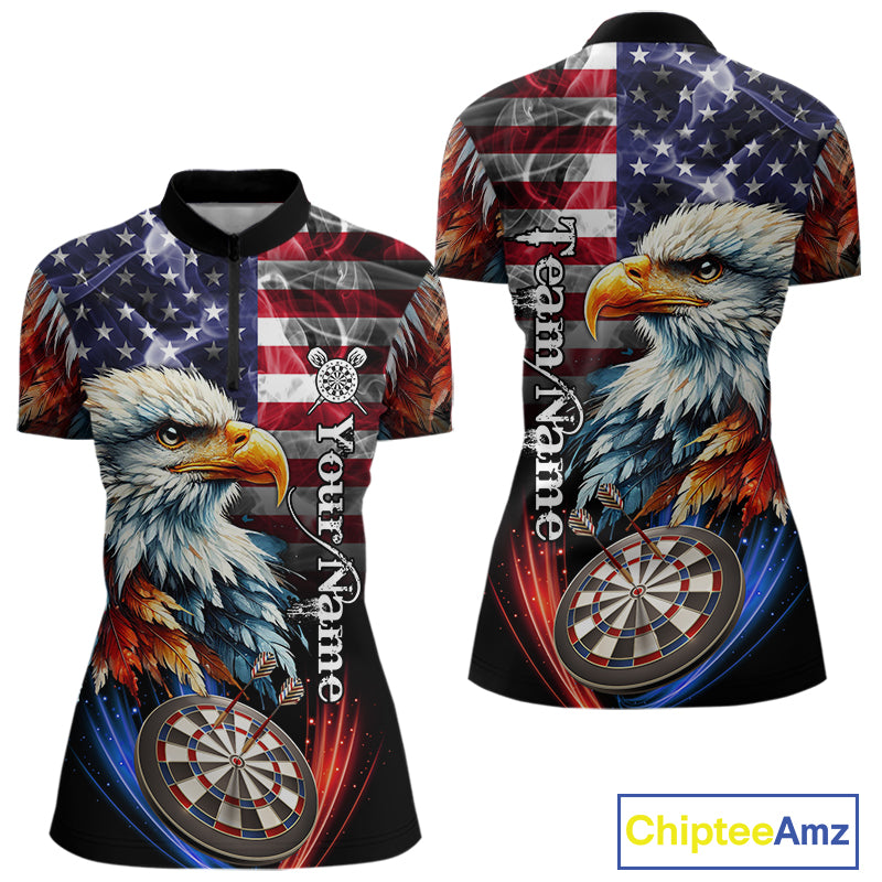 American Flag Smoke Eagle Darts Shirt For Women Custom Patriotic Darts Jersey Team Polo, 1/4 Zip TDM5256