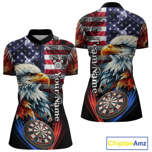 American Flag Smoke Eagle Darts Shirt For Women Custom Patriotic Darts Jersey Team Polo, 1/4 Zip TDM5256