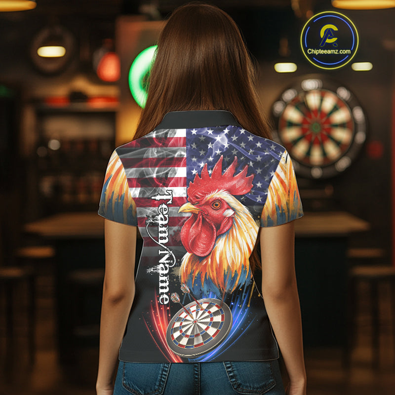 American Flag Smoke Rooster Darts Shirt For Women Custom Patriotic Darts Jersey Team Polo, 1/4 Zip TDM5257