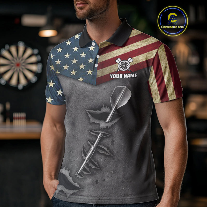 Personalized American Flag Steel Tip Dart Polo & 1/4 Zip For Men Custom Patriotic Darts Jersey TDM5260