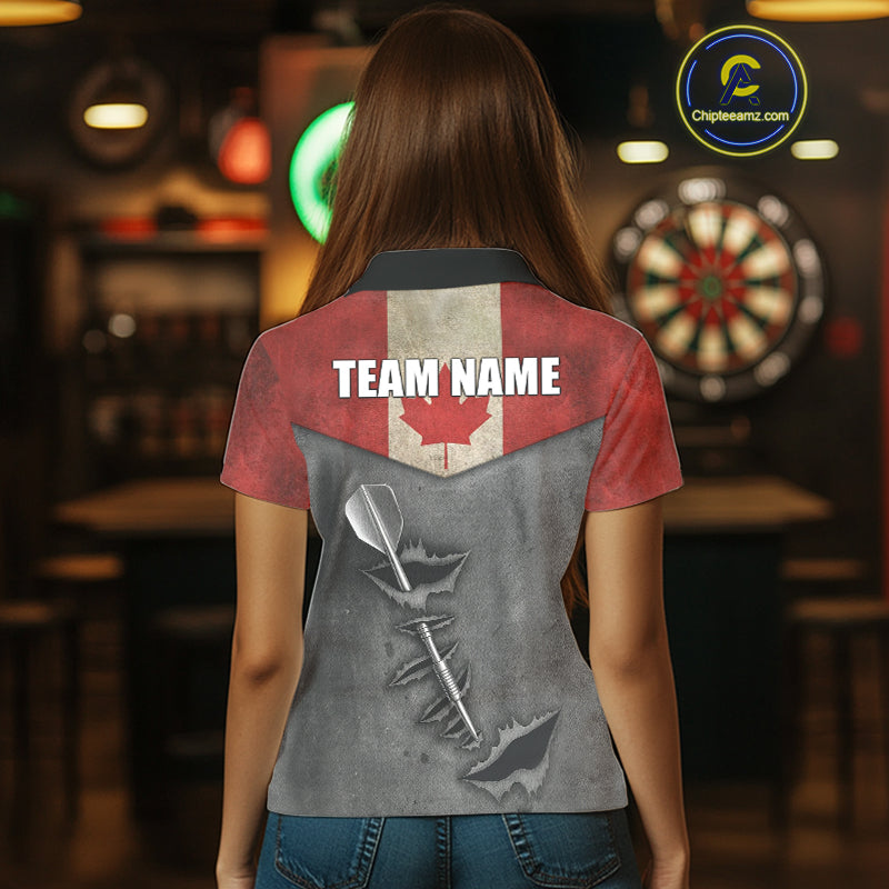 Personalized Canada Flag Steel Tip Dart Polo & 1/4 Zip For Women Custom Canada Darts Team Jersey TDM5261