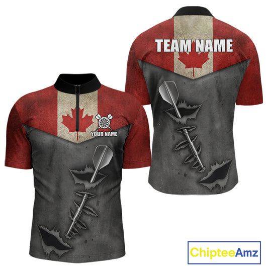Personalized Canada Flag Steel Tip Dart Polo & 1/4 Zip For Men Custom Canada Darts Team Jersey TDM5261