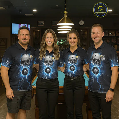 Blue Billiard 8 Ball & 9 Ball Skull Pool Shirt For Men Custom Glass Break Billiard Team Jersey TDM5513