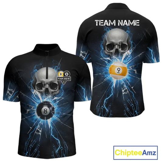 Blue Billiard 8 Ball & 9 Ball Skull Pool Shirt For Men Custom Glass Break Billiard Team Jersey TDM5513