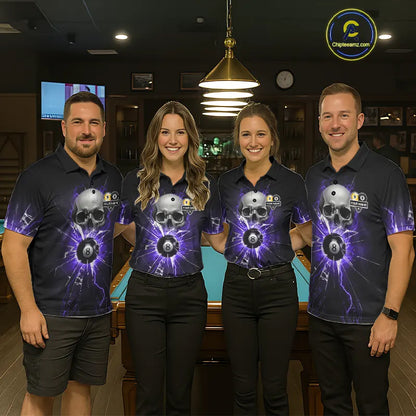 Purple Billiard 8 Ball & 9 Ball Skull Pool Shirt For Women Custom Glass Break Billiard Team Jersey TDM5514