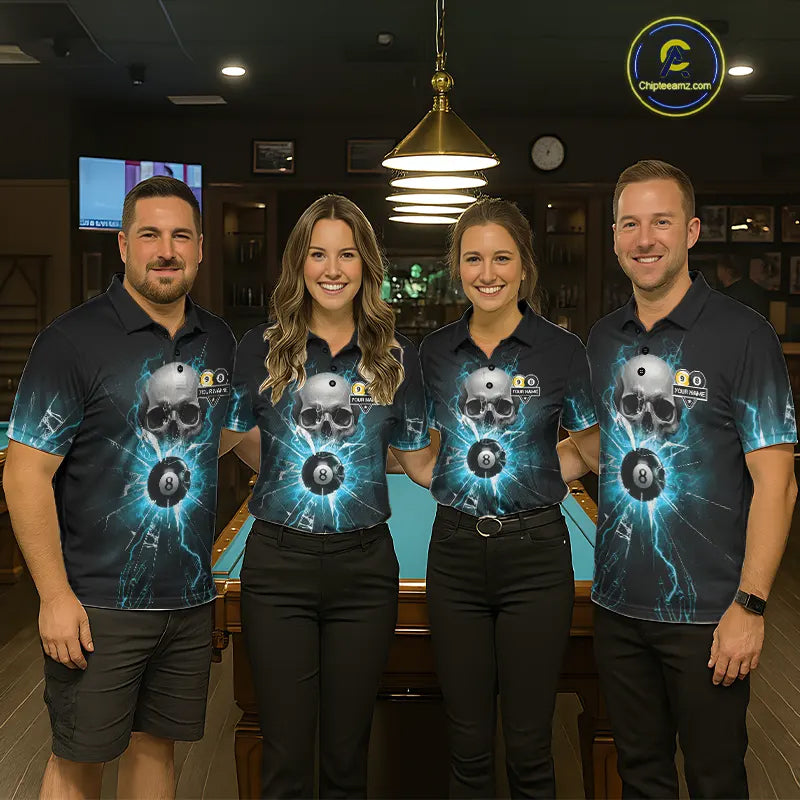 Turquoise Billiard 8 Ball & 9 Ball Skull Pool Shirt For Women Custom Glass Break Billiard Team Jersey TDM5515
