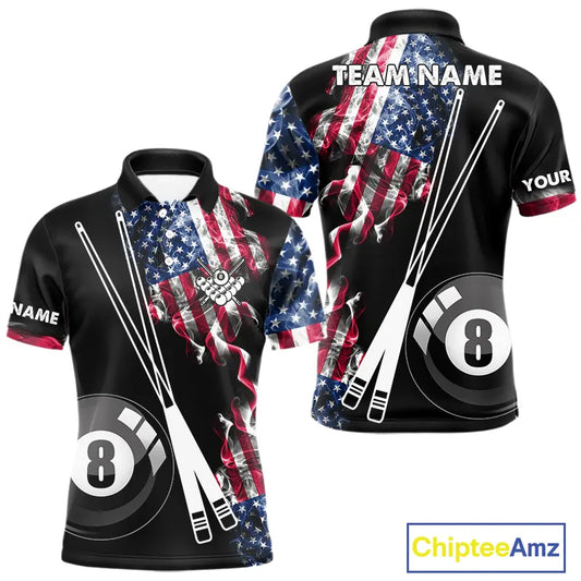Personalized US Flag Smoke 8 Ball Pool Billiard Shirt For Men Custom Patriotic Billiard Team Jersey TDM5516