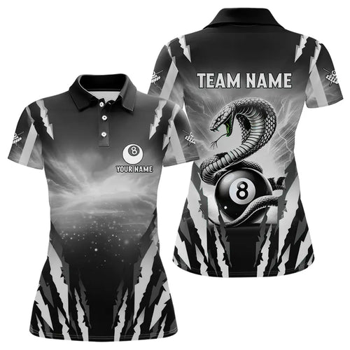 Personalized Thunder Lightning Cobra Snake Women Billiard Shirts, 8 Ball Billiard Team Jerseys |White TDM3609