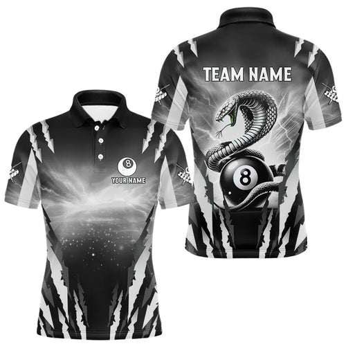 Personalized Thunder Lightning Cobra Snake Men Billiard Shirts, 8 Ball Billiard Team Jerseys |White TDM3609